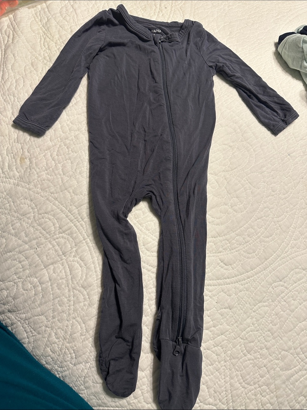 0279 HAPIU bamboo Kids gray Footed One-Piece Zipper Pajamas size 3-6 mths
